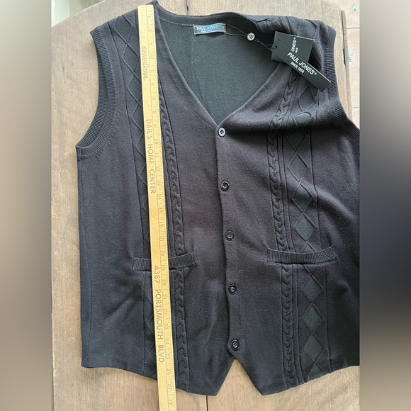 Paul Jones Men Black Cardigan Vest Sweater Sz L Button Viscose Acrylic Blend NWT - Picture 6 of 8
